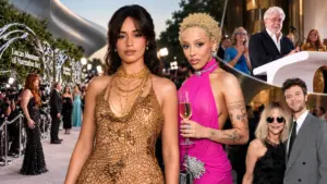 Composite header image from the Lucas Museum of Narrative Art Opening Night showing featured red carpet guests, a red carpet arrival scene, and an opening-night podium speech in Los Angeles.