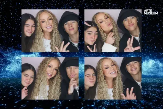 Mariah Carey with twins Moroccan and Monroe in a photo booth collage
