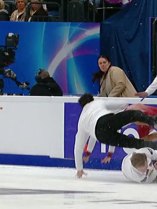 Vasilisa Kaganovskaya and Maxim Nekrasov during the 2026 warm-up collision