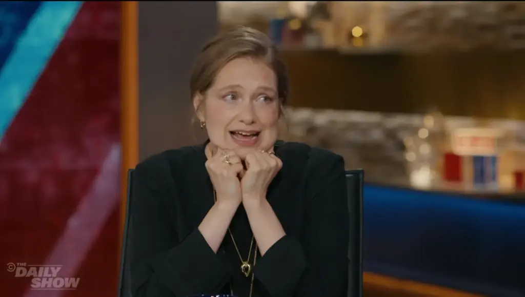 Merritt Wever during her interview on The Daily Show
