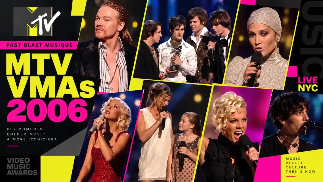 Past Blast Musique featured image celebrating the 2006 MTV Video Music Awards with iconic performers, presenters and award-show moments.