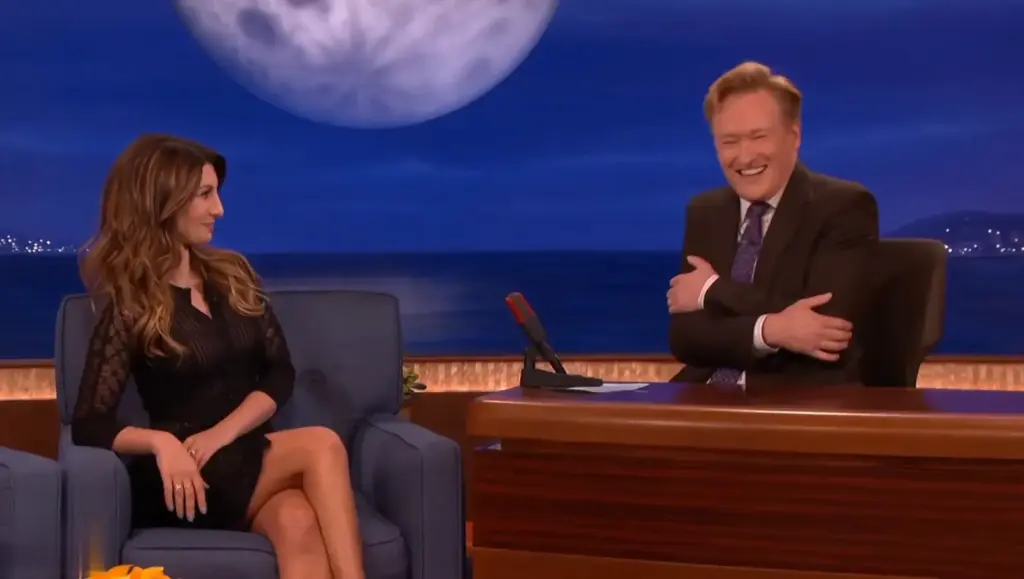 Nasim Pedrad during her Conan interview about her teenage crush on Conan O'Brien