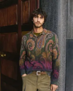 Pedro Pinto Struts Burgundy Paisley Coat For Etro’s Autumn 2026 Campaign
