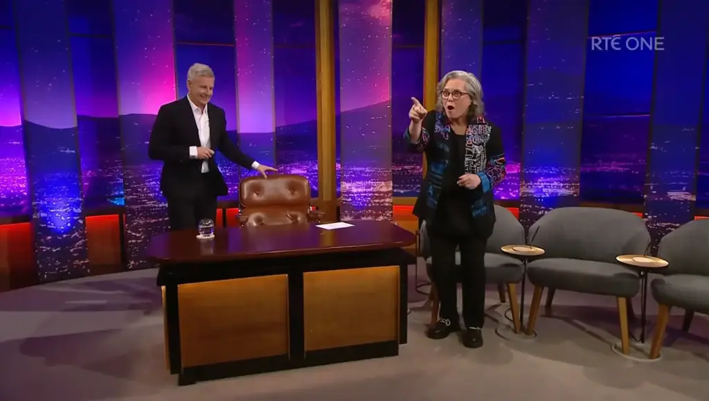 Rosie O'Donnell during her 2026 appearance on RTÉ One's The Late Late Show