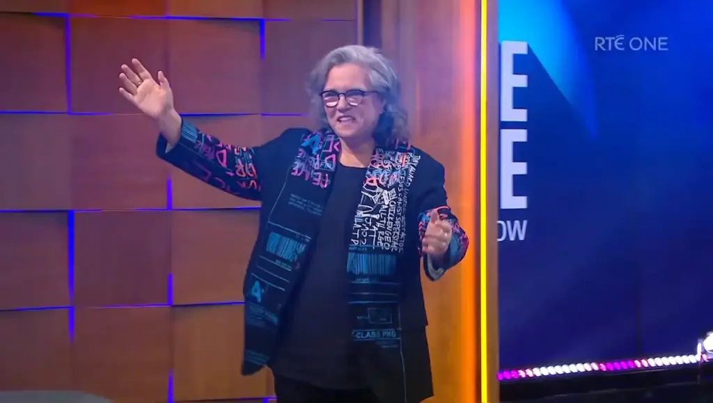 Rosie O'Donnell speaking with Patrick Kielty on The Late Late Show in 2026