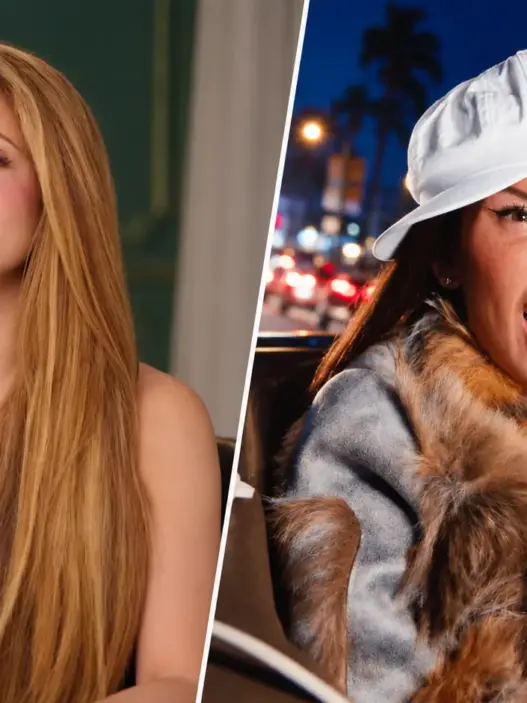 Side-by-side image of Shakira and Nathy Peluso promoting the Madrid residency announcement