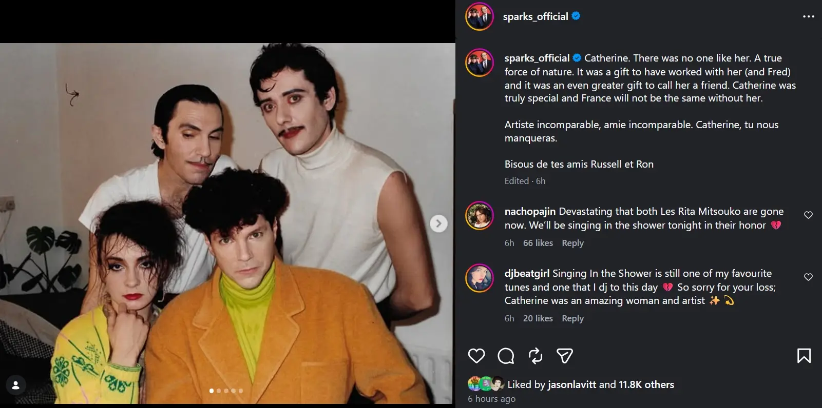 Sparks tribute to Catherine Ringer shared on Instagram