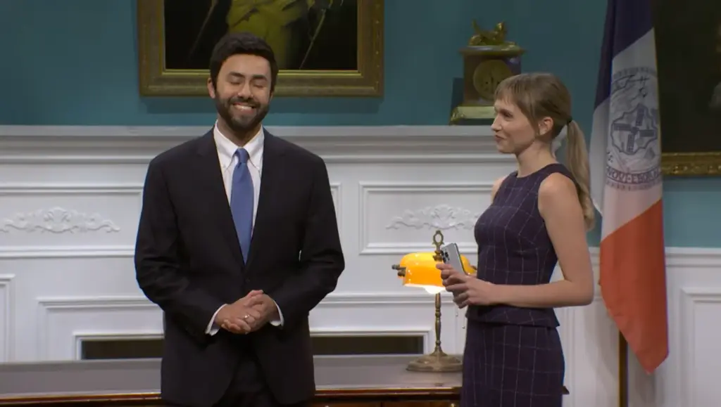 Still from Saturday Night Live's Trump and Zohran Mamdani cold open