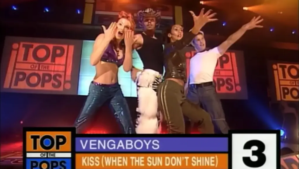 Vengaboys performing Kiss When the Sun Don't Shine on Top of the Pops in December 1999