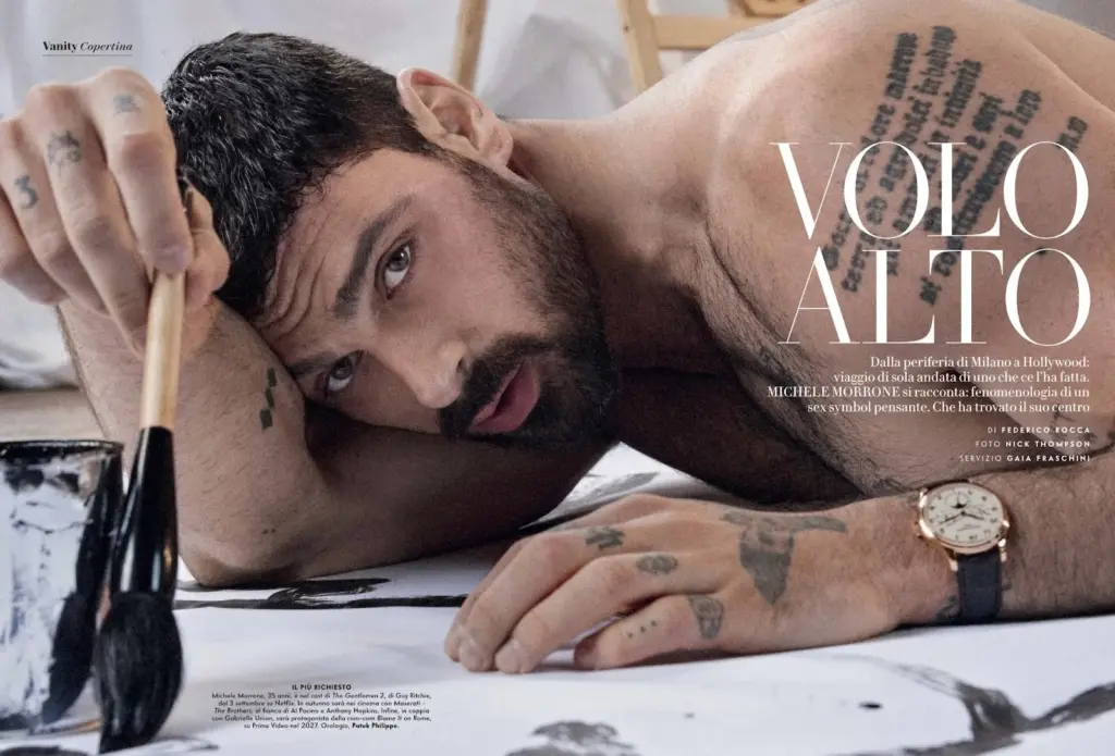 Michele Morrone in a Nick Thompson portrait for Vanity Fair Italia
