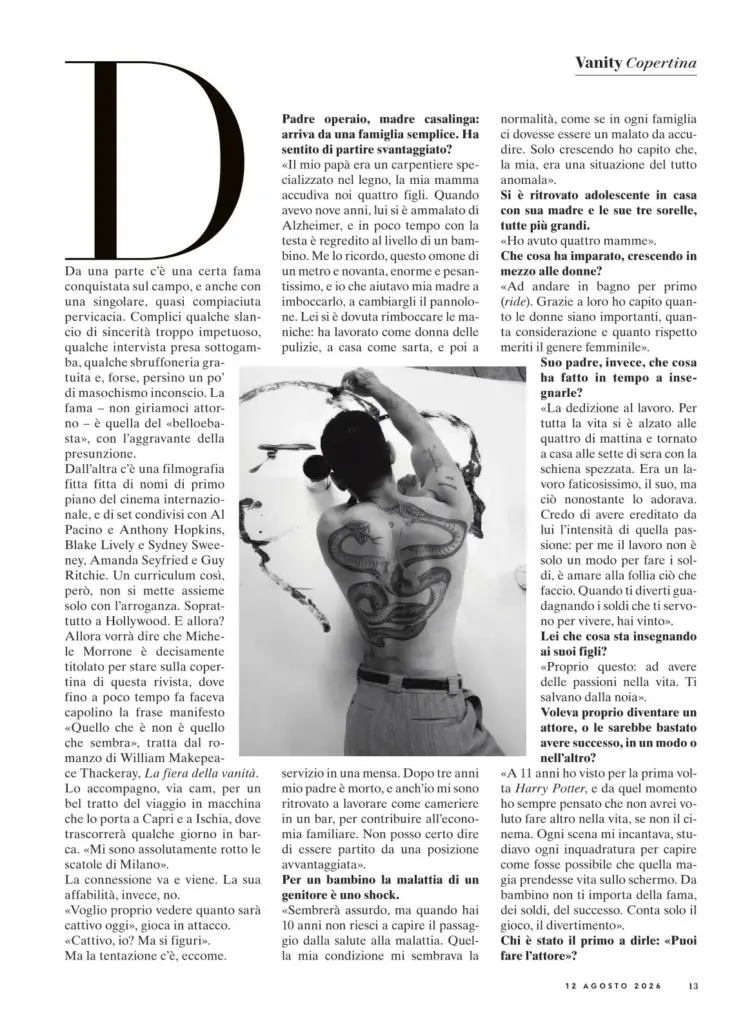 Michele Morrone in Vanity Fair Italia's Volo alto fashion story