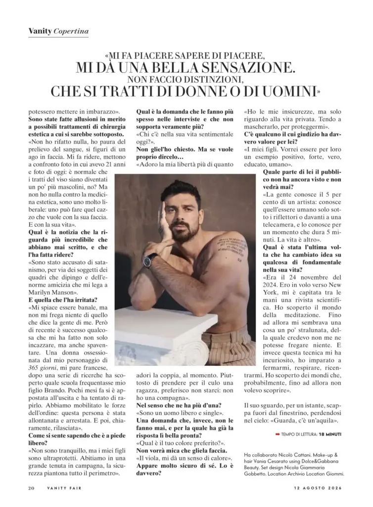 Michele Morrone in the Volo alto story for Vanity Fair Italia