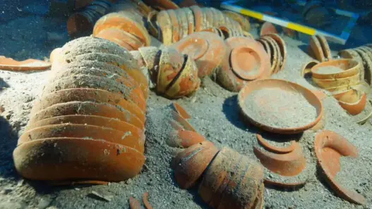 Ceramic tableware recovered from a 2,100-year-old shipwreck off Antalya, Türkiye