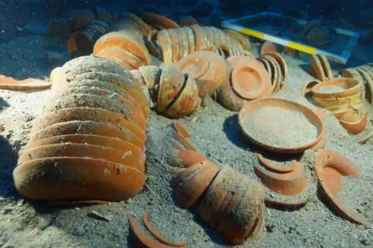 Ceramic tableware recovered from a 2,100-year-old shipwreck off Antalya, Türkiye