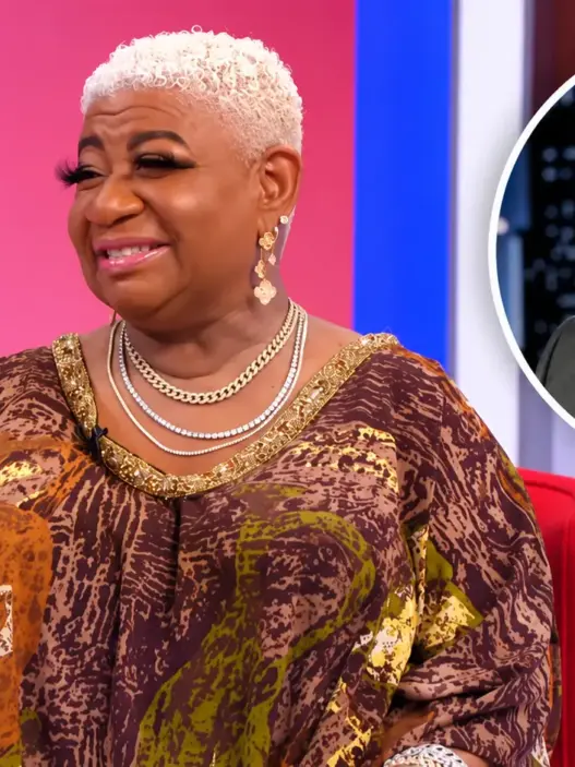 Luenell with Jimmy Kimmel pictured in a circular inset for her upcoming podcast guest announcement.