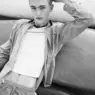 Moritz Heinrichsen in a black-and-white fashion portrait photographed by Michael Banfi for MMSCENE