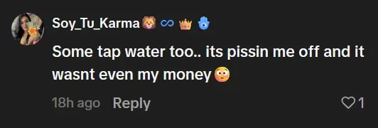 TikTok comment reacting to the price of tap water at the Los Angeles Coliseum