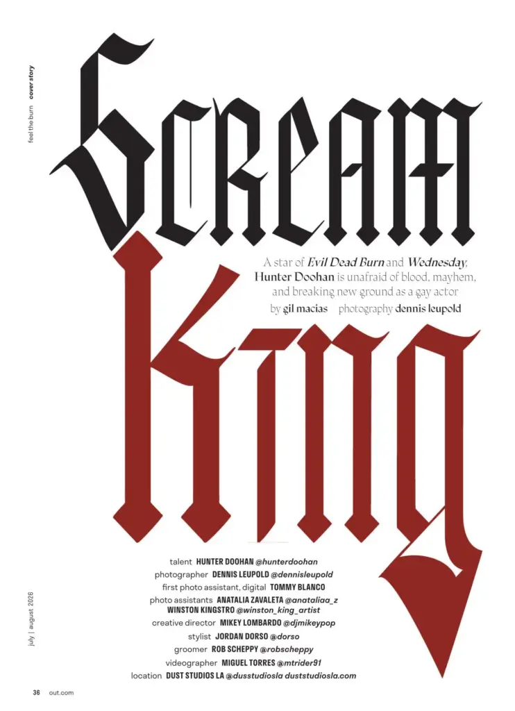 Hunter Doohan in Out magazine's Scream King editorial