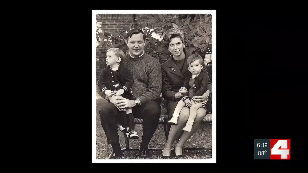 Frame from the First Alert 4 report about Michael Goessling and biological father Michael McDonald