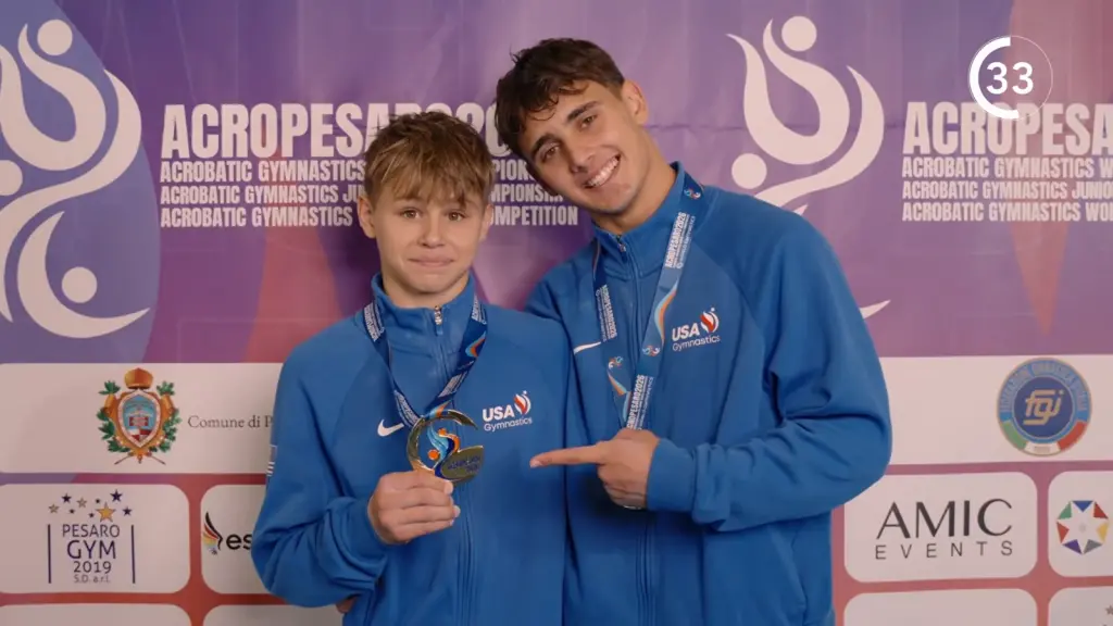 Yaroslav and Vsevolod Ossolodkov during Finals Day 1 at the 2026 Acrobatic Gymnastics World Championships