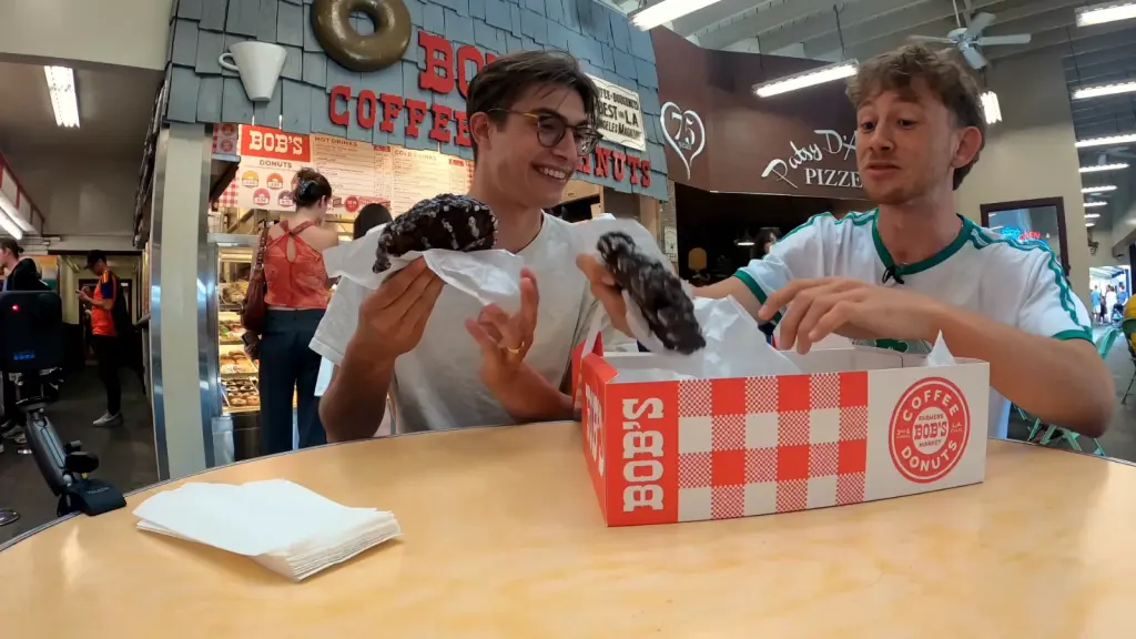Max and Armand at Bob’s Coffee and Doughnuts during their Los Angeles donut tour