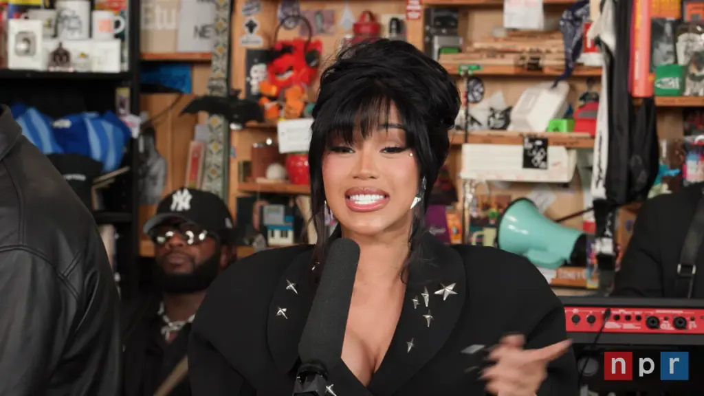Cardi B in her NPR Music Tiny Desk Concert performance, October 2026