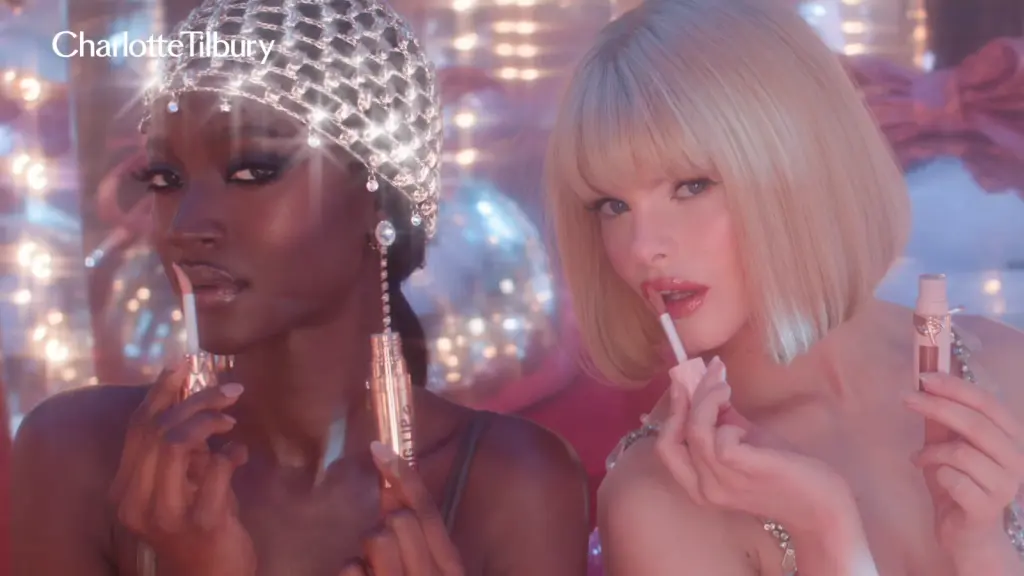 Still from Charlotte Tilbury's 2026 Hollywood Holiday Wonderland campaign video