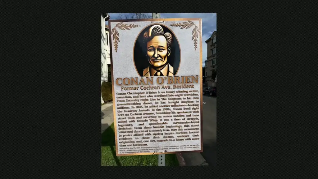 Conan O’Brien discussing the Cochran Avenue plaque mystery on his podcast