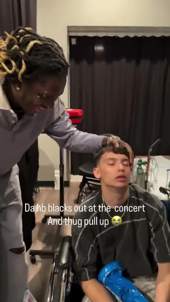 Young Thug and the concertgoer at the end of the backstage clip