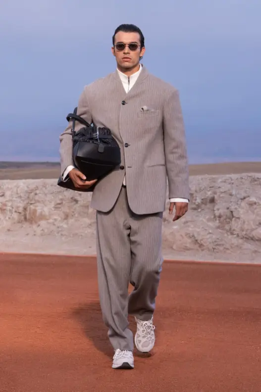 Model wearing Giorgio Armani and Kith Dreams of the Dune Fall/Winter 2026 menswear