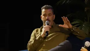 Luenell and Jimmy Kimmel during the Hey Luenell live podcast episode