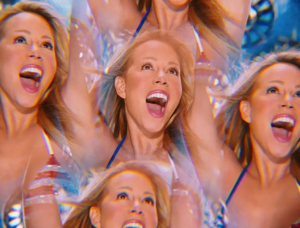 A cheering crowd in the restored Loverboy Remix music video