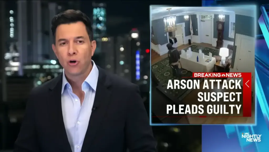 NBC Nightly News graphic about the Pennsylvania governor residence arson attack suspect