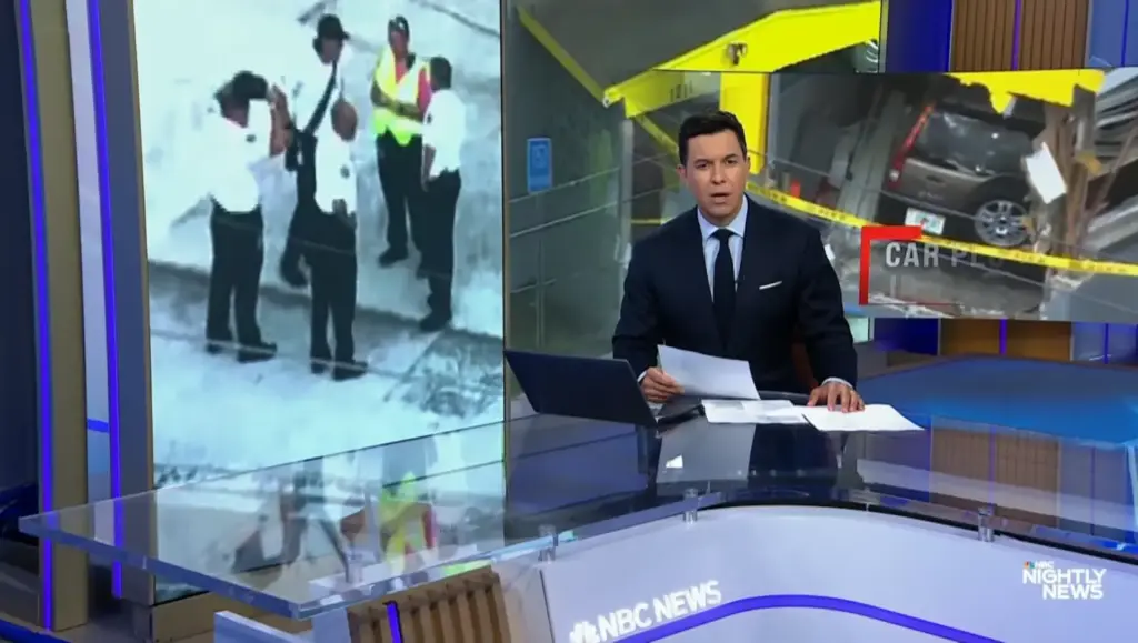 Tom Llamas during NBC Nightly News coverage of a car crashing into a Florida daycare