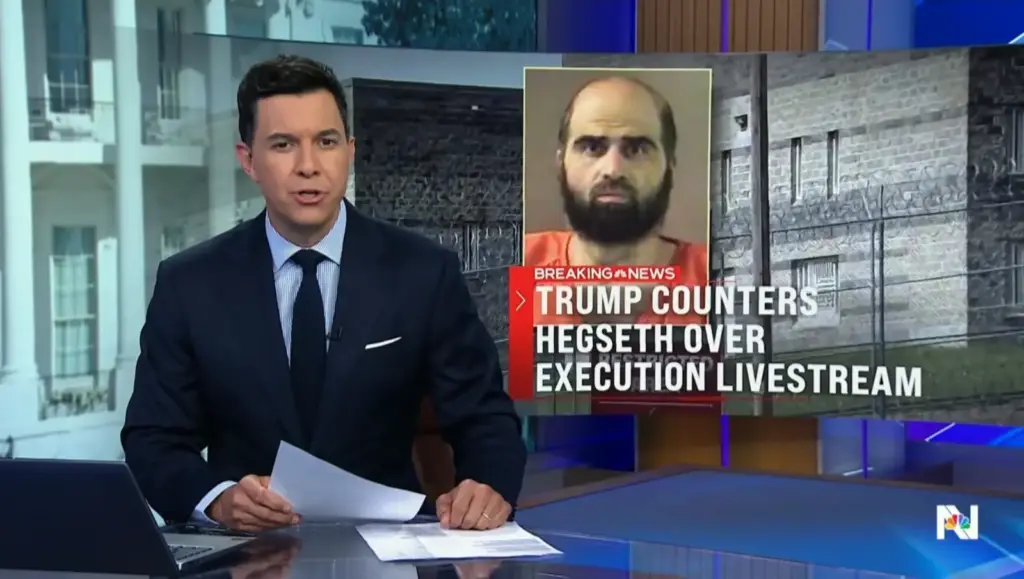 Tom Llamas with an NBC Nightly News graphic about Trump stopping the execution livestream