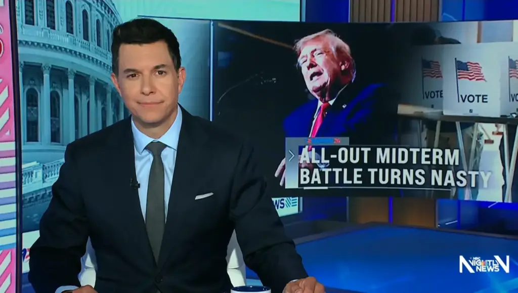 Tom Llamas presents an election segment with images of Donald Trump and campaign visuals
