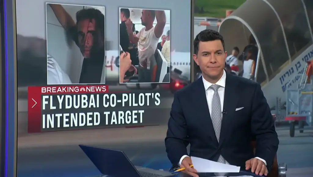 NBC Nightly News graphic about the flydubai co-pilot's alleged intended target