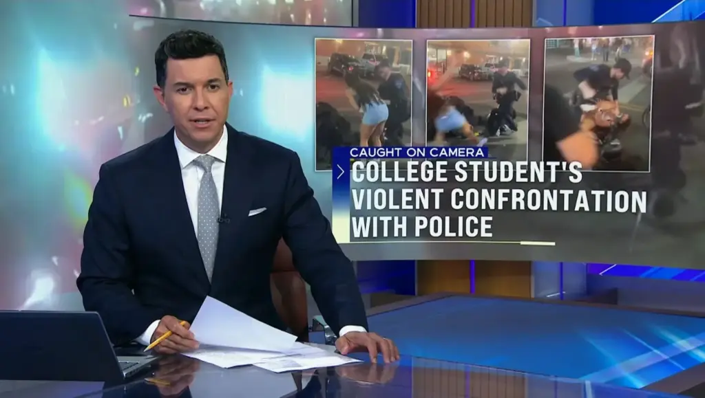 NBC Nightly News graphic about a college student's violent confrontation with police