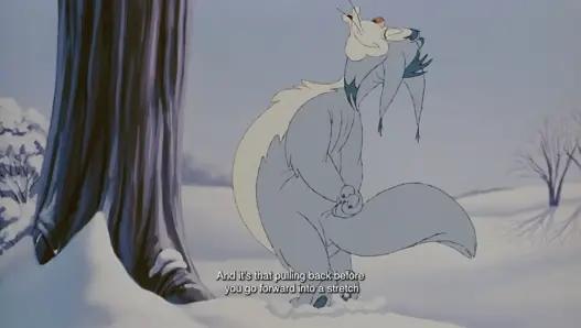 Hand-drawn winter scene from Prada's Holiday 2026 campaign, Drawing Prada: Animated by Hand, featuring an animated character in a snowy landscape.