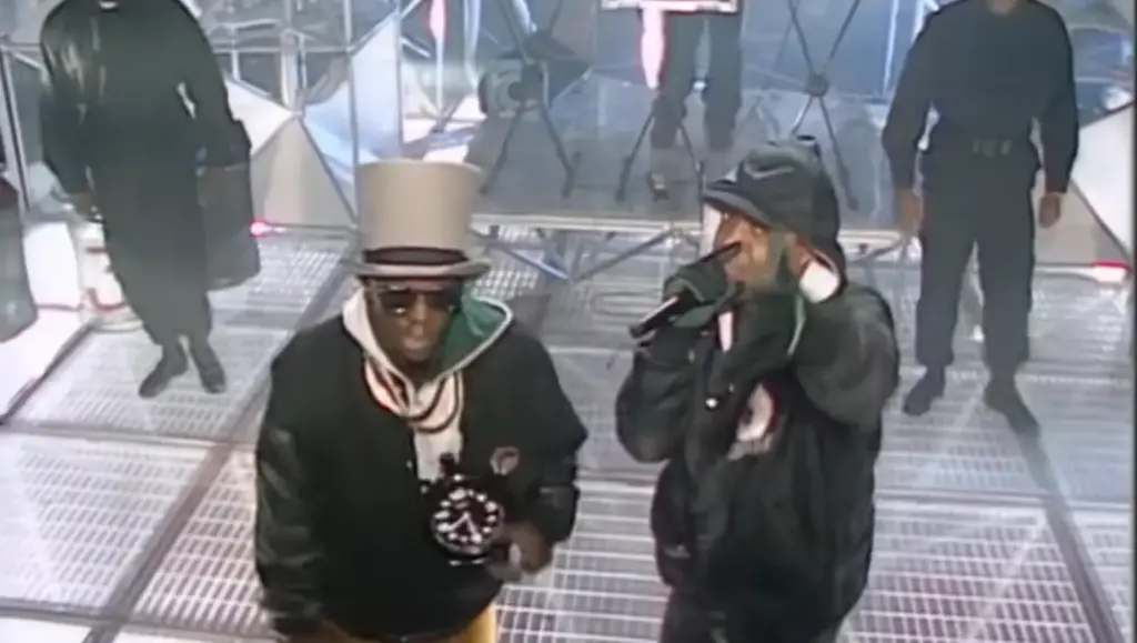 Public Enemy during their Top of the Pops performance of Shut 'Em Down