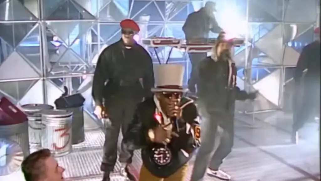 Public Enemy performing Shut 'Em Down on Top of the Pops in January 1992