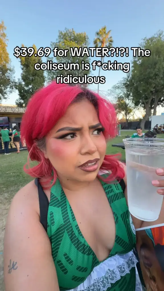 TikTok post about water pricing at the Los Angeles Memorial Coliseum