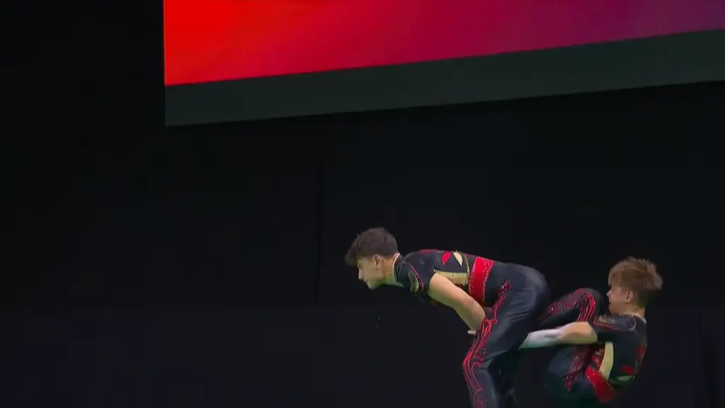 Yaroslav and Vsevolod Ossolodkov competing in men's pair acrobatic gymnastics