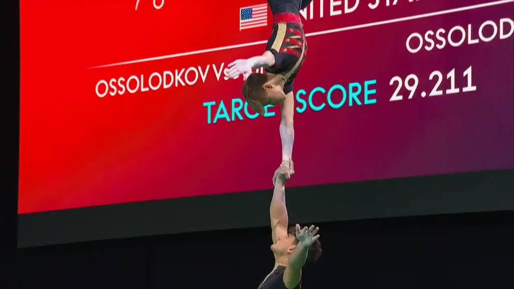 Yaroslav and Vsevolod Ossolodkov in NBC Sports coverage of the 2026 Acrobatic Gymnastics World Championships