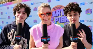 Jodie Sweetin centered with Isaac Ordonez and Raphael Alejandro at UCLA Mattel Children’s Hospital’s Party on the Pier 2026 in Santa Monica.