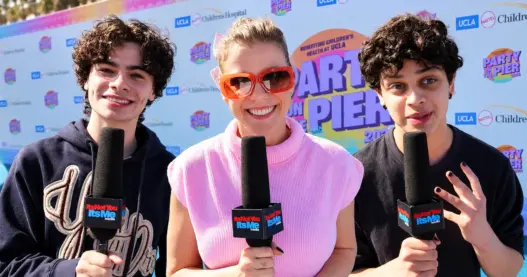 Jodie Sweetin centered with Isaac Ordonez and Raphael Alejandro at UCLA Mattel Children’s Hospital’s Party on the Pier 2026 in Santa Monica.